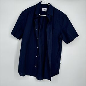 NN07 Men's Size Small Short Sleeve Button Down Shirt Linen Blend, Blue NWOT